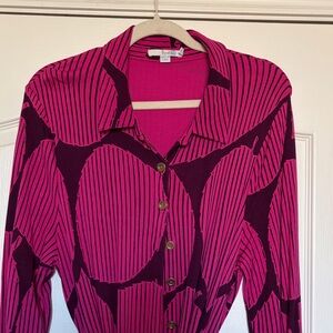 Boden jersey shirt dress Pink and purple plum Striped leaf pattern sz US 16